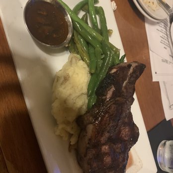 Mystic Grill - 13 oz ribeye, Yukon gold mash, green beans with demi mushroom gravy. - Southern Near Me - Covington, Georgia Mystic Grill - 13 oz ribeye, Yukon gold mash, green beans with demi mushroom gravy. - Southern Near Me - Covington, Georgia