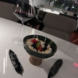 Lemon tart and fresh berries. The wine was Italian and the most full bodied, robust option by the glass option I've had in a long time!