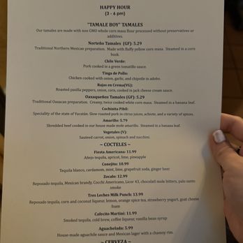 Colibri by Tamale Boy - Happy hour menu (tamales, cocktails, beer(?)) - Mexican Near Me - Portland, Oregon
