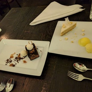 Dirt Candy - Chocolate and caramelized onions cake with smoked almond ice cream, corn cake with popcorn ice cream - Vegetarian Near Me - New York, New York Dirt Candy - Chocolate and caramelized onions cake with smoked almond ice cream, corn cake with popcorn ice cream - Vegetarian Near Me - New York, New York