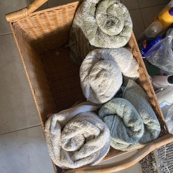 Mavit Stone Services - Basket the workers took the new towels from. They never asked for a rag or if they can use the towel. - Countertop Installation Near Me - Port St. Lucie, Florida