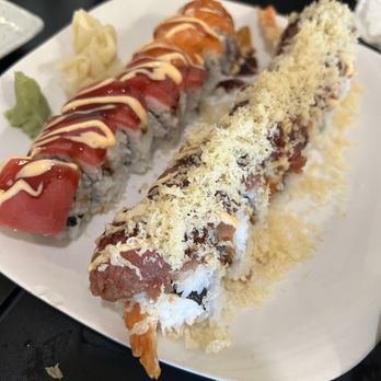 Sushi Haku - Left: 49er roll (our favorite!) Right: Tiger roll - Japanese Near Me - Napa, California Sushi Haku - Left: 49er roll (our favorite!) Right: Tiger roll - Japanese Near Me - Napa, California