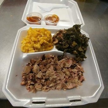Smokey's BBQ - Chop pork dinner with macaroni and cheese and collard greens - Barbeque Near Me - Garden City, Georgia Smokey's BBQ - Chop pork dinner with macaroni and cheese and collard greens - Barbeque Near Me - Garden City, Georgia