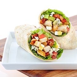 Saladworks - COBB WRAP: Chopped romaine & iceberg blend, breaded chicken, crispy bacon, tomatoes, avocado, chopped eggs, & bleu cheese.