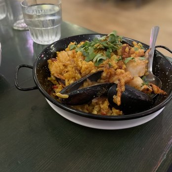 Pura Vida Cocina - Paella Mixta - Excellent flavor and great scallops, mussels and shrimp - Mexican Near Me - Mcminnville, Oregon Pura Vida Cocina - Paella Mixta - Excellent flavor and great scallops, mussels and shrimp - Mexican Near Me - Mcminnville, Oregon
