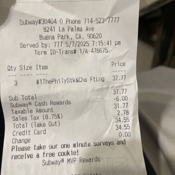 Subway - Way too much for what I received - Sandwiches Near Me - Buena Park, California