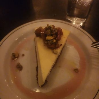 Gage & Tollner - Rhubarb pistachio cheesecake. Soft consistency and preferred the rhubarb jam but the actual rhubarb was a beautiful touch with a few bites - American Near Me - Brooklyn, New York
