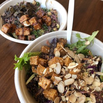 Roots Natural Kitchen - Tamari bowl (front) and The Southern (back) - both made vegan - New American Near Me - Richmond, Virginia Roots Natural Kitchen - Tamari bowl (front) and The Southern (back) - both made vegan - New American Near Me - Richmond, Virginia