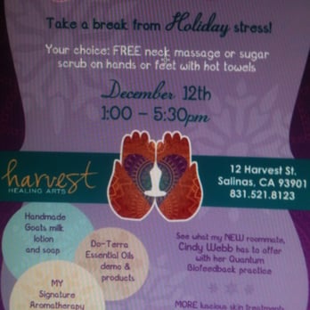 Harvest Healing Arts - Event Dec 12th 2013 from 1-5:30 - Massage Therapy Near Me - Salinas, California Harvest Healing Arts - Event Dec 12th 2013 from 1-5:30 - Massage Therapy Near Me - Salinas, California