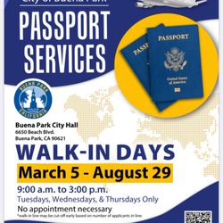 Buena Park City Hall Passport Services - Passport Service days and hours