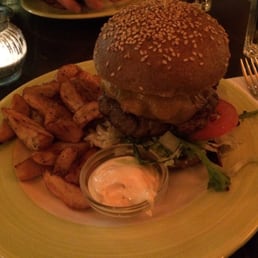 Their house burger (I think that's what it's called) with caramelized onions, mushrooms, cheddar cheese and a salad mix.