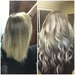 Barrettas Salon - Before and after color correction and tape in extensions by Rachel