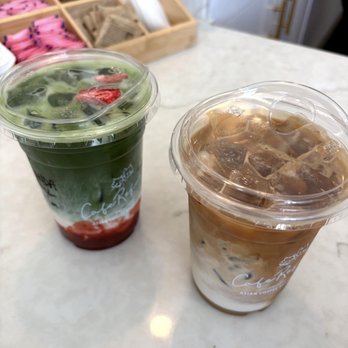 Cafe Refuge - Iced Strawberry Matcha and Iced Vanilla Latte - Coffee & Tea Near Me - Costa Mesa, California Cafe Refuge - Iced Strawberry Matcha and Iced Vanilla Latte - Coffee & Tea Near Me - Costa Mesa, California