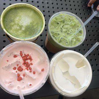 Anhelo Coffee - Matcha in the back and Lattes in the front - Coffee & Tea Near Me - Los Angeles, California
