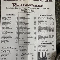 Miller's Drive In - Menu