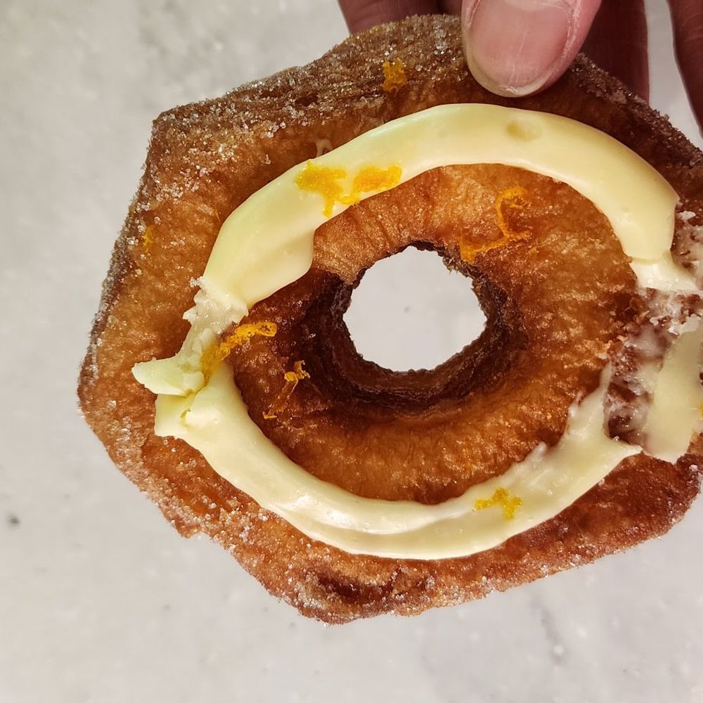 Croissant donut with orange zest. So good! Croissant donut with orange zest. So good!