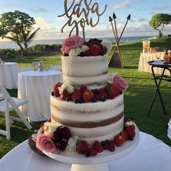 A Cake Life - Two tier semi-naked cake. Top layer is marbled cake with chocolate and raspberry filing. Bottom is white cake with strawberry filing. - Bakeries Near Me - Honolulu, Hawaii