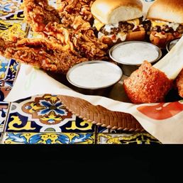 Tripple Dipper with Fried Mozzarella, Sliders, and Nashville Hot Chicken Crispers Tripple Dipper with Fried Mozzarella, Sliders, and Nashville Hot Chicken Crispers