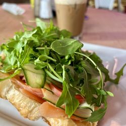 Bond Street Ale & Coffee - Salmon Sandwich Lunch on Croissant. Perfectly balanced and delicious!
