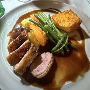 La Sen Bistro - Duck breast with crispy skin and a yummy polenta cake. - French Near Me - Walnut Creek, California La Sen Bistro - Duck breast with crispy skin and a yummy polenta cake. - French Near Me - Walnut Creek, California