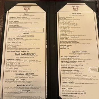 Twin Lions - Dinner menu - Wine Bars Near Me - New Castle, Indiana Twin Lions - Dinner menu - Wine Bars Near Me - New Castle, Indiana
