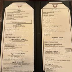 Twin Lions - Dinner menu