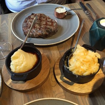 Chop House - Leith - Rib eye steak with mashed potatoes and gravy and macaroni cheese sides - Bars Near Me - Edinburgh, EDH