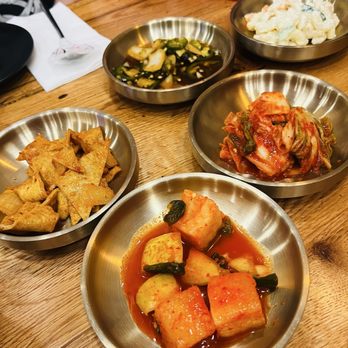 Haejang - Banchan. Fried fish are for lunch only. Need to ask for the fish cakes...yummm - Korean Near Me - Palisades Park, New Jersey Haejang - Banchan. Fried fish are for lunch only. Need to ask for the fish cakes...yummm - Korean Near Me - Palisades Park, New Jersey