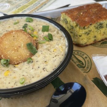 Florida Cracker Fish Company - Tampa corn chowder. Nice and think. Add some datil hot sauce. - Seafood Near Me - Tampa, Florida Florida Cracker Fish Company - Tampa corn chowder. Nice and think. Add some datil hot sauce. - Seafood Near Me - Tampa, Florida