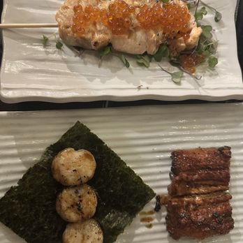 Taberu - Scallops fresh water eel and salmon ikura skewers - Ramen Near Me - Los Angeles, California