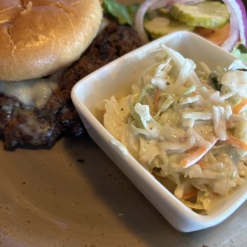 Haynes On Main - Double smash burger with pepper jack and coleslaw - American Near Me - Mackinaw, Illinois
