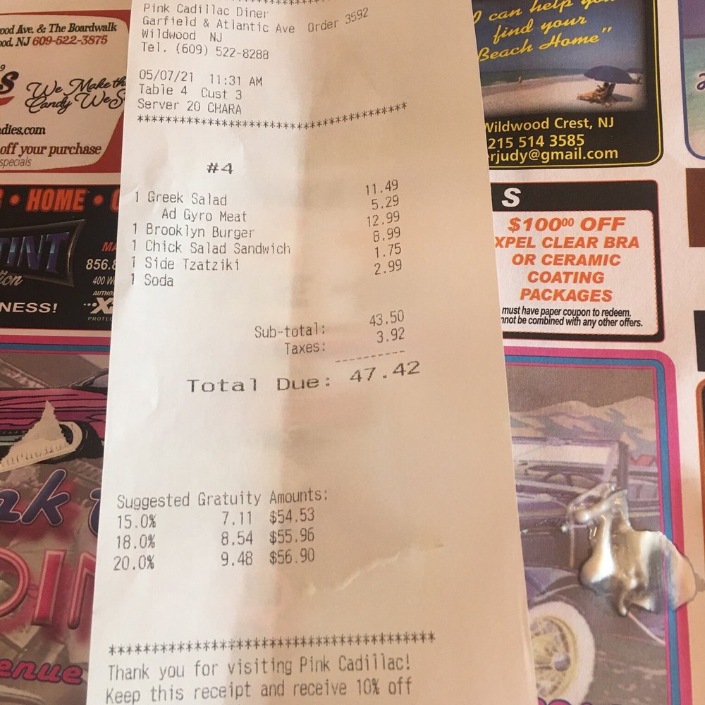 Pink Cadillac Diner - The surprise on the bill - Diners Near Me - Wildwood, New Jersey Pink Cadillac Diner - The surprise on the bill - Diners Near Me - Wildwood, New Jersey