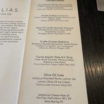 ALIAS - Fixed menu for April 2025 - Beer, Wine & Spirits Near Me - Warrenton, Virginia