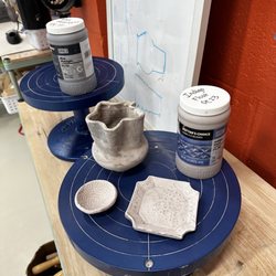 Katie's Clay Studio - Pieces with glaze and banding wheels