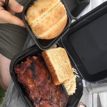 DBs Smokin BBQ - The Shack - One pulled chicken sandwich and one Half Rack rib dinner (it comes with two sides and Texas toast, we got potato salad and coleslaw) - Barbeque Near Me - Lucinda, Pennsylvania DBs Smokin BBQ - The Shack - One pulled chicken sandwich and one Half Rack rib dinner (it comes with two sides and Texas toast, we got potato salad and coleslaw) - Barbeque Near Me - Lucinda, Pennsylvania