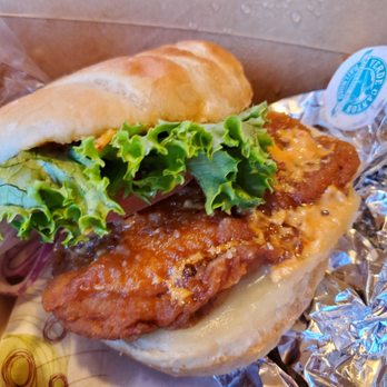 Copper Spike Cafe - Red caboose chicken sandwich (fries not pictured) - Cafes Near Me - Clarkdale, Arizona