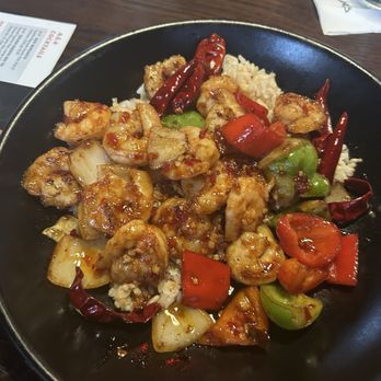 P.F. Chang's - Firecracker Shrimp Lunch Combo on white rice - Chinese Near Me - Arlington, Texas P.F. Chang's - Firecracker Shrimp Lunch Combo on white rice - Chinese Near Me - Arlington, Texas
