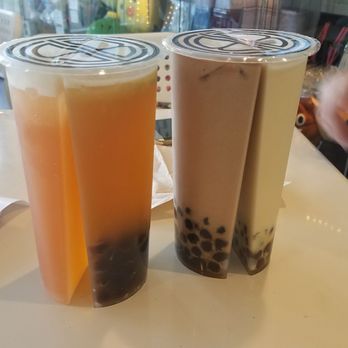 The Bubble Tea Shop - Dual bubble teas, left: grapefruit green tea and honey lime. Right: Jasmine Green milk tea and nutella milk tea - Desserts Near Me - Richmond, British Columbia The Bubble Tea Shop - Dual bubble teas, left: grapefruit green tea and honey lime. Right: Jasmine Green milk tea and nutella milk tea - Desserts Near Me - Richmond, British Columbia