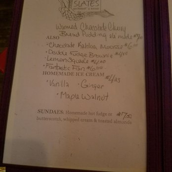 Slates Restaurant & Bakery - Dessert menu - Bakeries Near Me - Hallowell, Maine Slates Restaurant & Bakery - Dessert menu - Bakeries Near Me - Hallowell, Maine