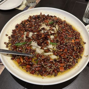 Meizhou Dongpo Restaurant - Hot chili oil poached sole fish, mild spicy - Szechuan Near Me - Arcadia, California