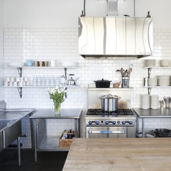 A Beautiful Commercial Kitchen With Amenities Sits Alongside The