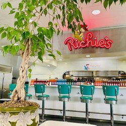 Richies Real American Diner - Counter Seating with all their soda pops