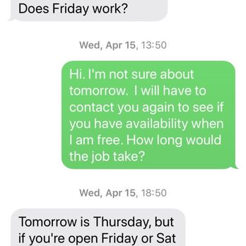Executive Auto Detail - Here's the screenshot of me contacting him in April. I responded and said I would contact him when I'm available. - Auto Detailing Near Me - Apple Valley, California
