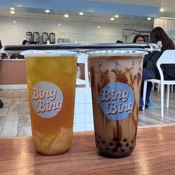 BingBing - Mango Fruit Tea with Lychee Jelly Okinawa Milk Tea with Brown Sugar Boba - Coffee & Tea Near Me - Fremont, California