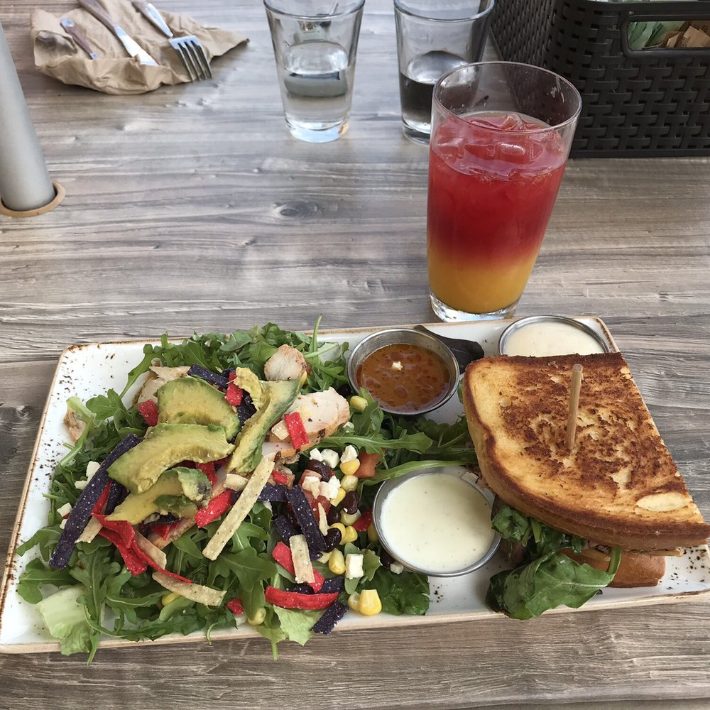 First Watch - Roast beef & havarte toasted sandwich with chicken avocado chopped salad and "Morning Meditation" juice. - Breakfast & Brunch Near Me - Vestavia Hills, Alabama First Watch - Roast beef & havarte toasted sandwich with chicken avocado chopped salad and "Morning Meditation" juice. - Breakfast & Brunch Near Me - Vestavia Hills, Alabama