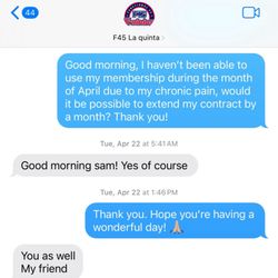 F45 Training - The text exchange where she agreed to extend my contract by a month.