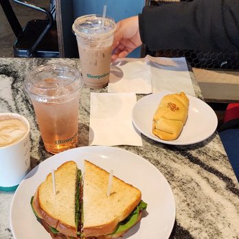 Slowpokes - B.S.T (bacon, spinach, tomato sandwich)  a reeses latte plus monster mash drink ham and cheese croissant ,a iced mocha latte with vanilla - Bars Near Me - Houston, Texas
