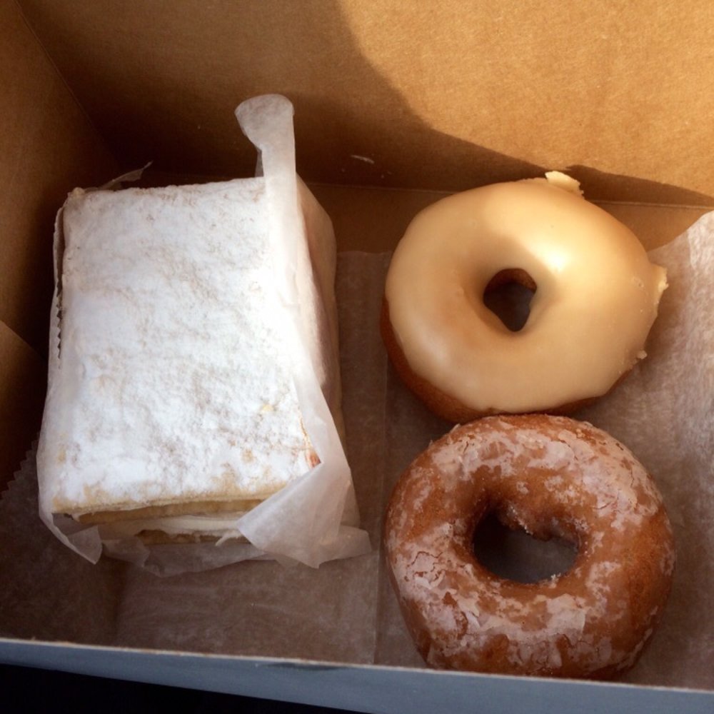 Long’s Bakery - The goods - Neapolitan (left, ~$2.34), Maple Glazed Yeast (top Rt, ~$0.57), Applesauce Cake (~$0.57) - Bakeries Near Me - Indianapolis, Indiana Long’s Bakery - The goods - Neapolitan (left, ~$2.34), Maple Glazed Yeast (top Rt, ~$0.57), Applesauce Cake (~$0.57) - Bakeries Near Me - Indianapolis, Indiana
