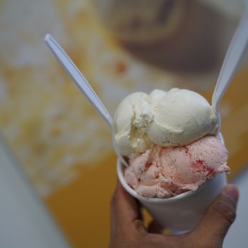 Slickers - Triple Scoop $6.85.  Lemon Chiffon, Strawberry and Rhubarb Ginger. - Ice Cream & Frozen Yogurt Near Me - Prince Edward, Ontario