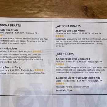 Levity Brewing - Beer Menu p.2 - August 2023 - Brewpubs Near Me - Altoona, Pennsylvania
